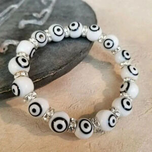 Turkish Evil Eye Stretch Bracelet White